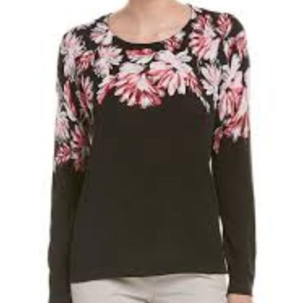 Vince Camuto signature Black and Pink Floral Long Sleeve Sweater - Picture 1 of 7